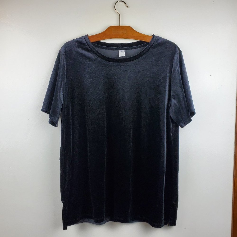 Old Navy Women's Black Velour Short Sleeve Round Neck Top Spring L Large
